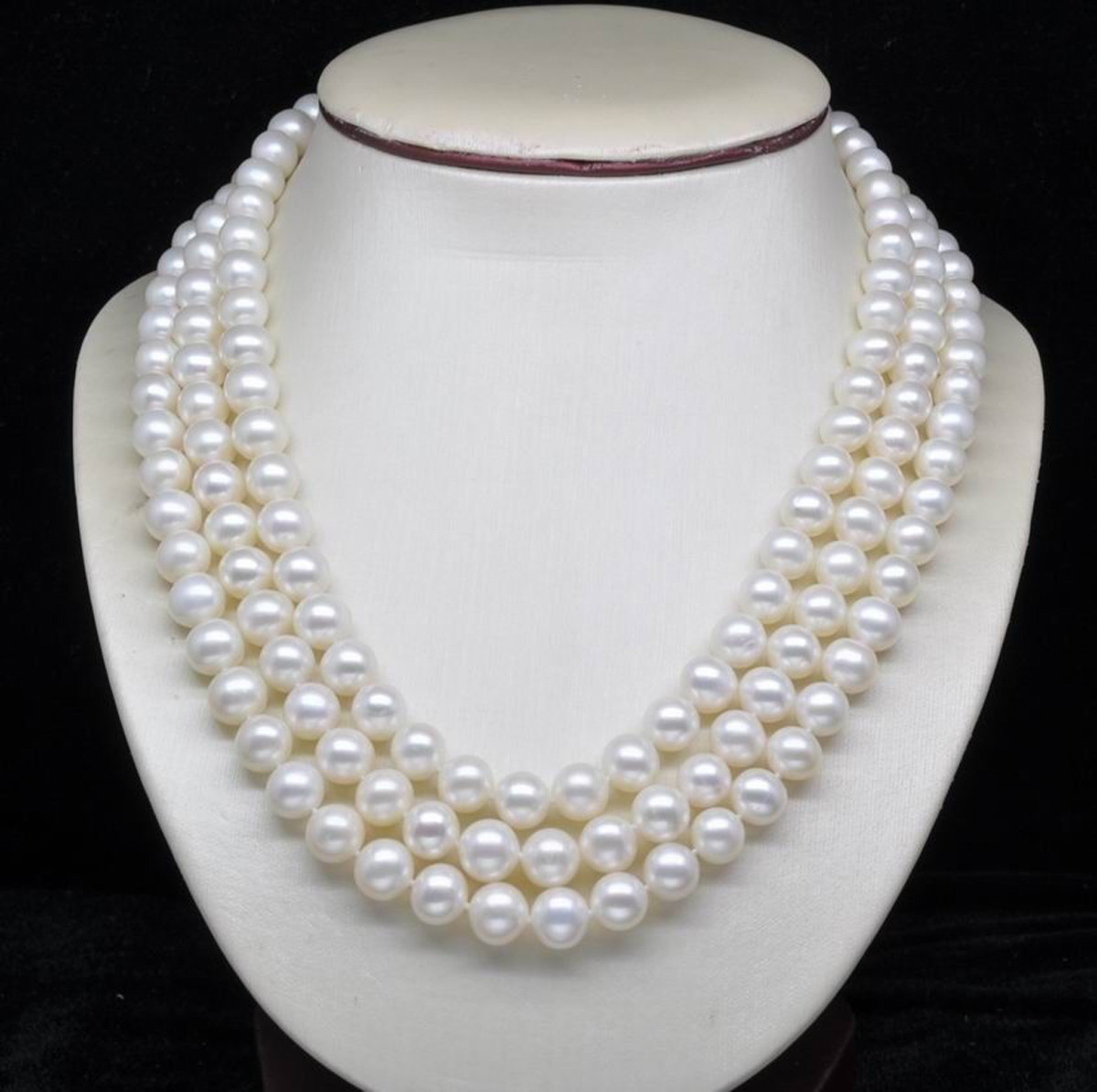 Fashion 3 Strands 6-7mm Natural White Freshwater Pearl Necklace 17-19”