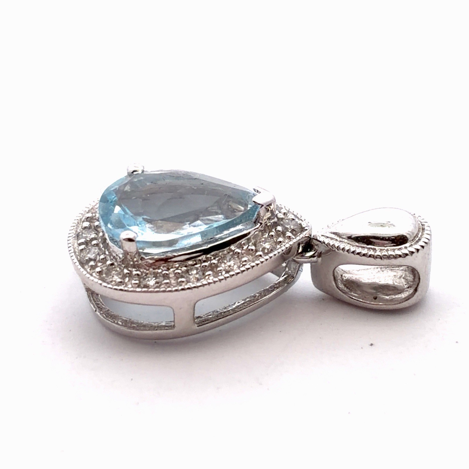 Designer STS 14K White Gold Aquamarine Diamond Accent March Anniversary Pendant
