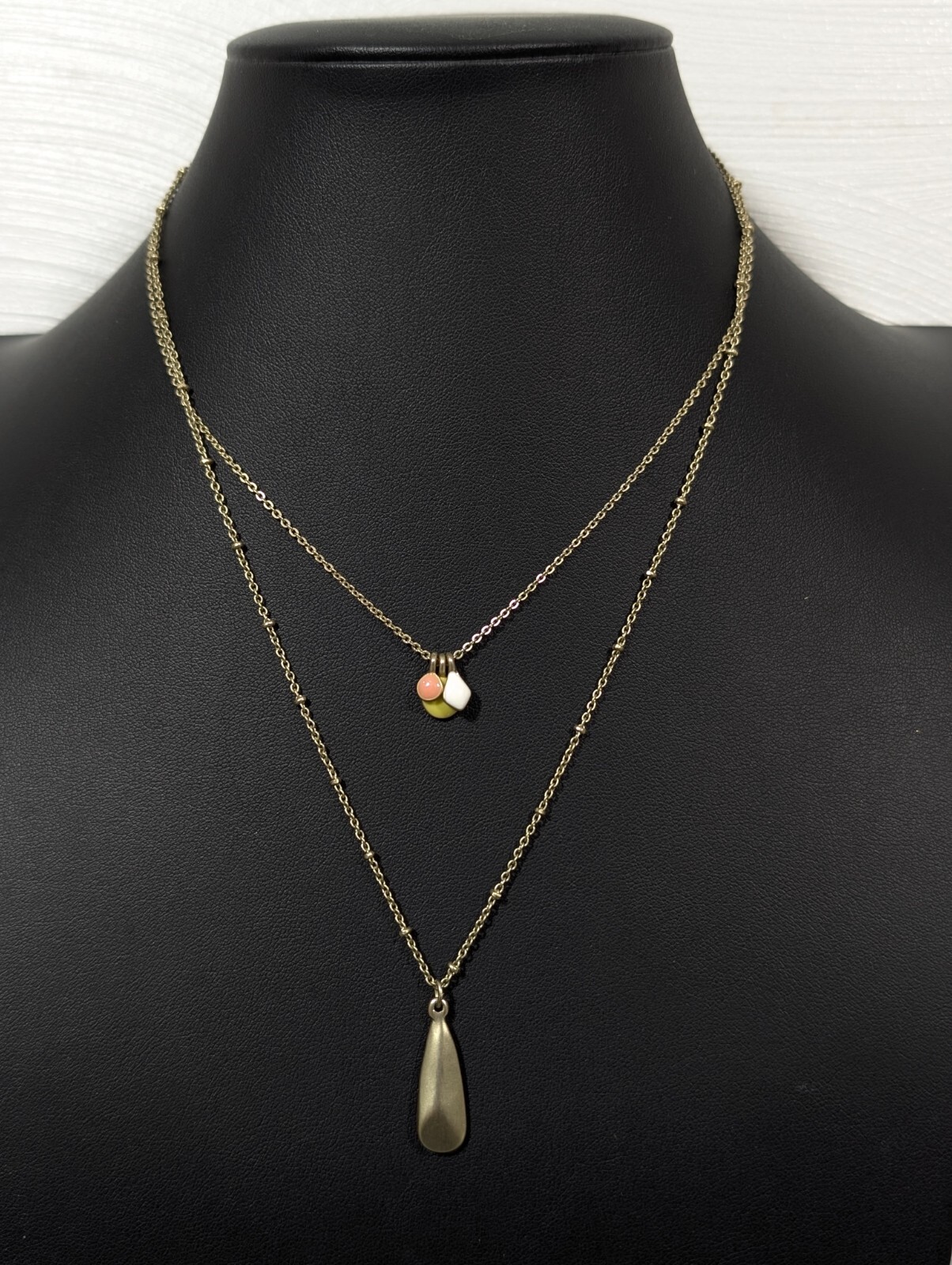 LOFT Yellow White Teardrop Layered Gold Tone Necklace Boho Coastal 15 in