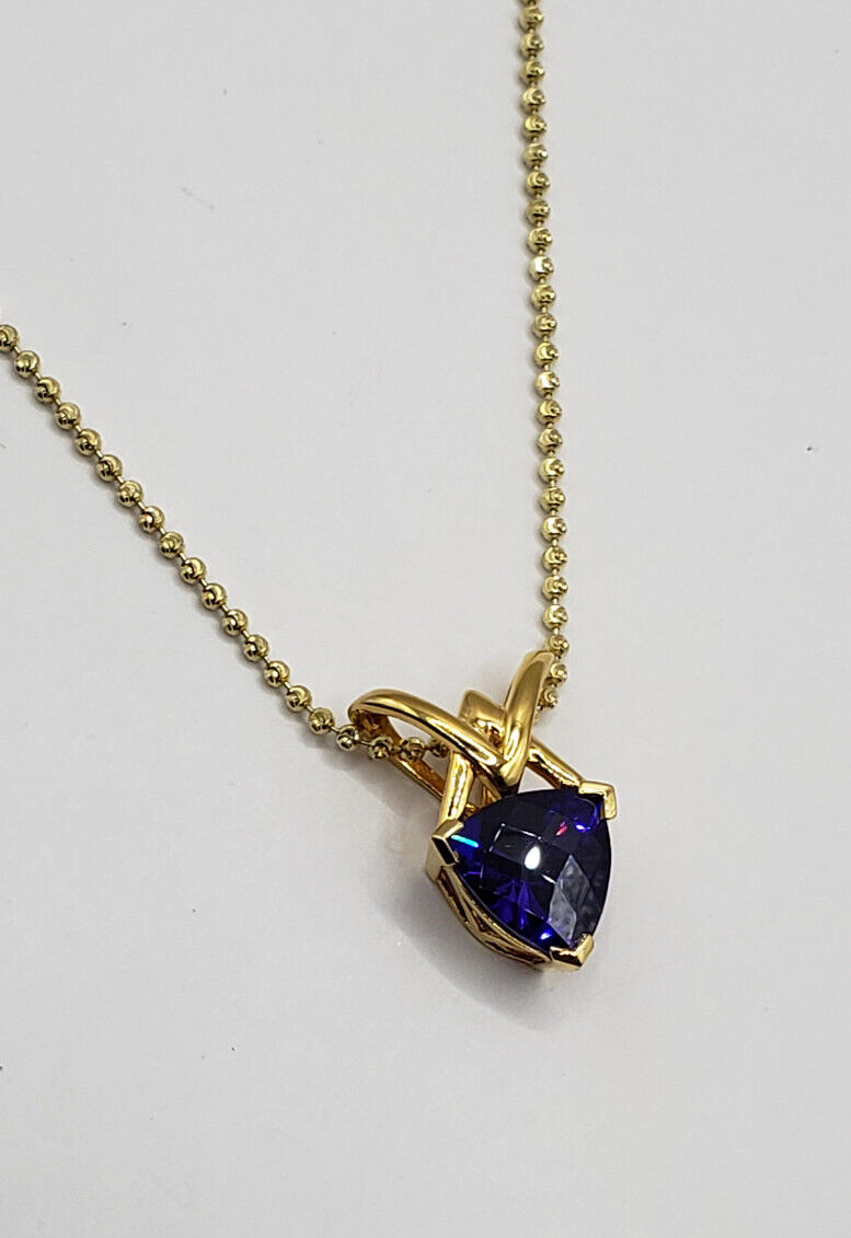 18K Over 925 Sterling Silver ROSS SIMONS Purple Trillion Cubic Zirconia Necklace