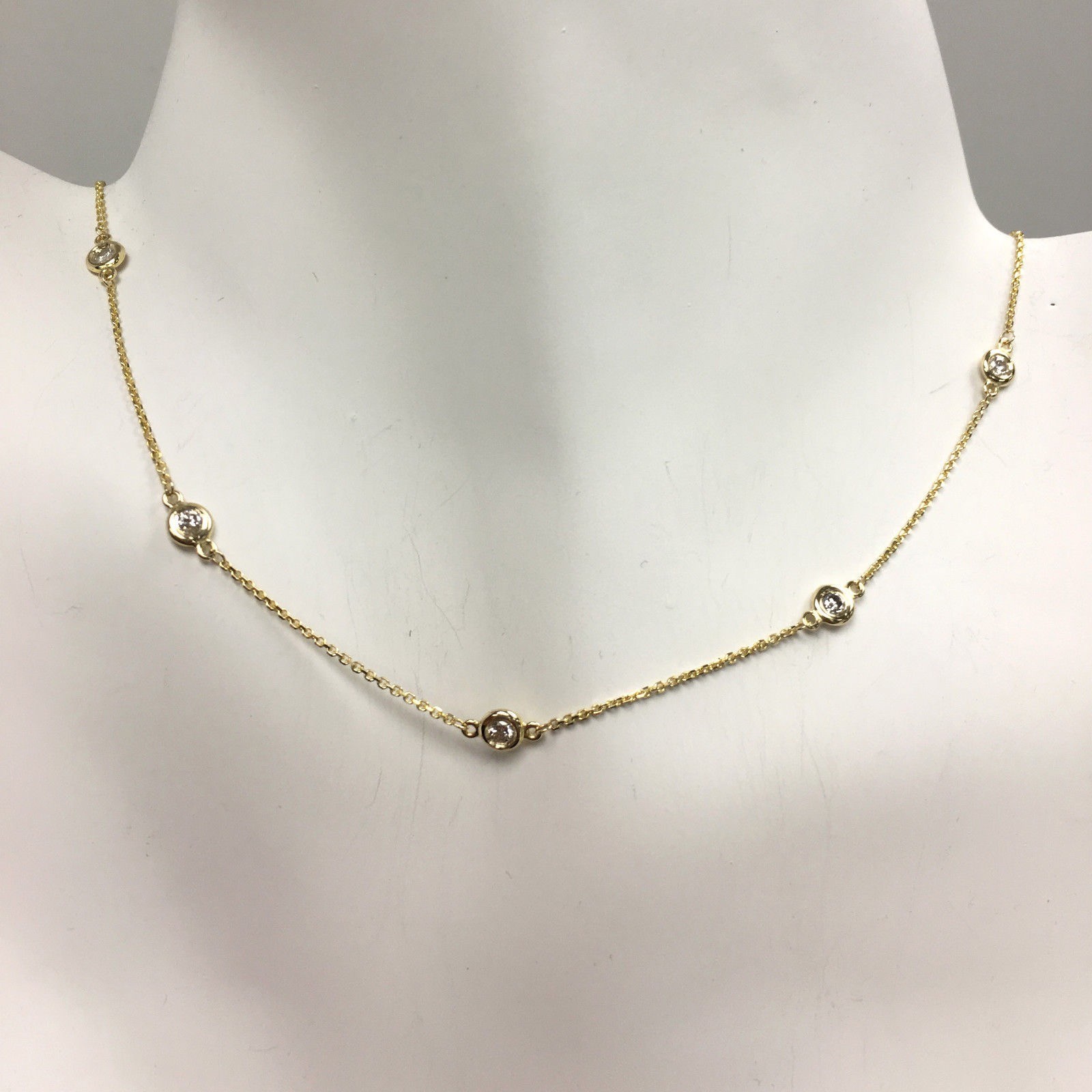 1 TCW Diamond By The Yard 100% Natural 10 Station Necklace 14k Yellow 16″G/VS2