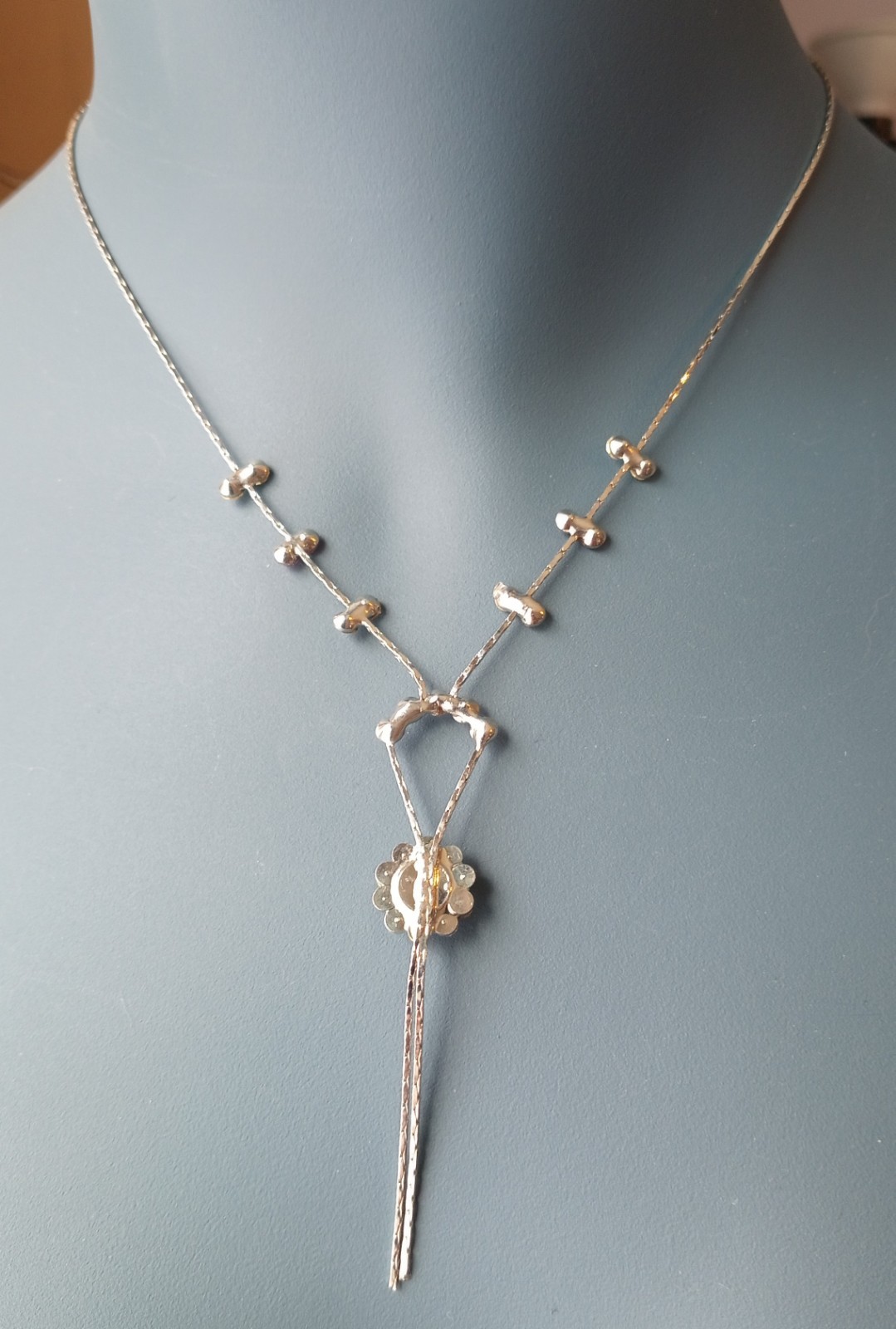 SPlated Ydrop Necklace WPink&White/ColorLess Rhinestones Flower Shape Drop