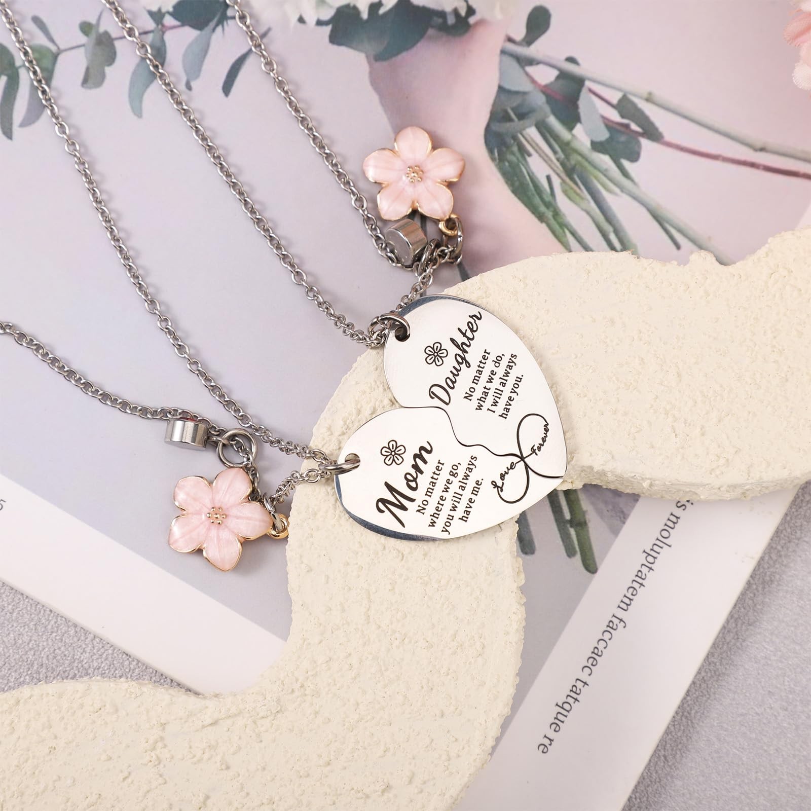 2 Pcs Mother and Daughter Heart Matching Necklace Set for Christmas Birthday