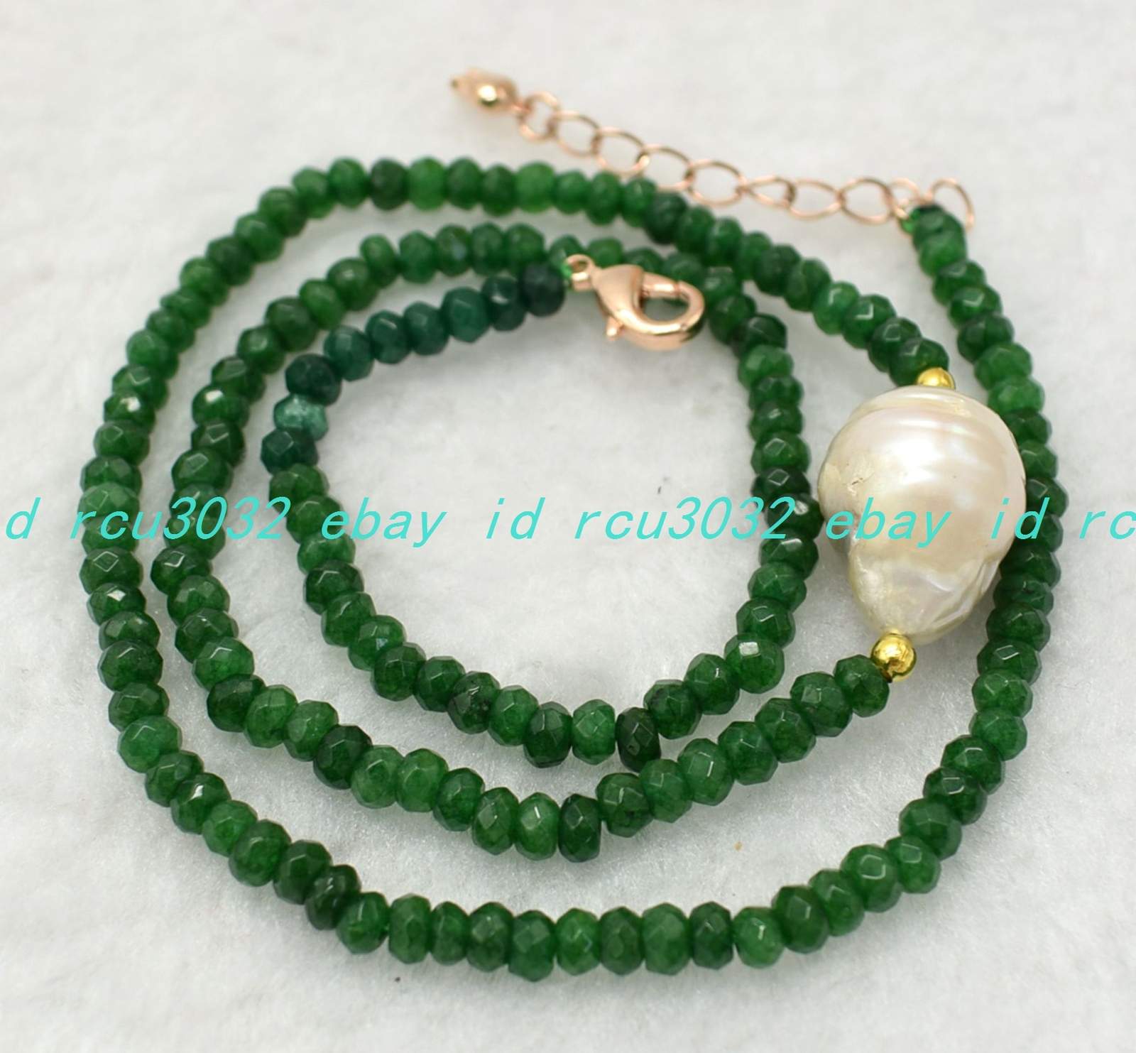 2x4mm Faceted Green Jade White Baroque Pearl Rondelle Beads Necklace 18-28 In