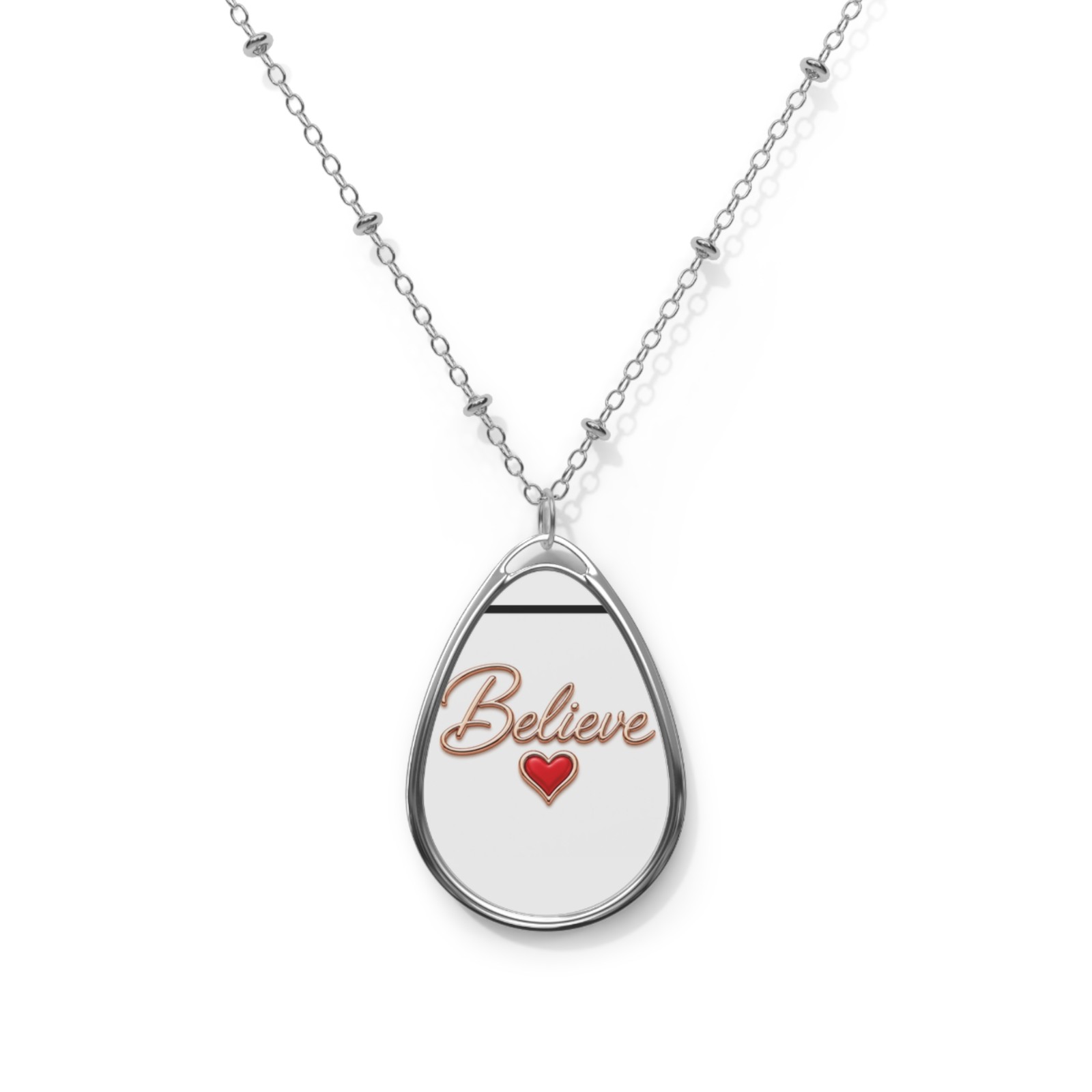 Believe Heart Oval Necklace | Inspirational Pendant