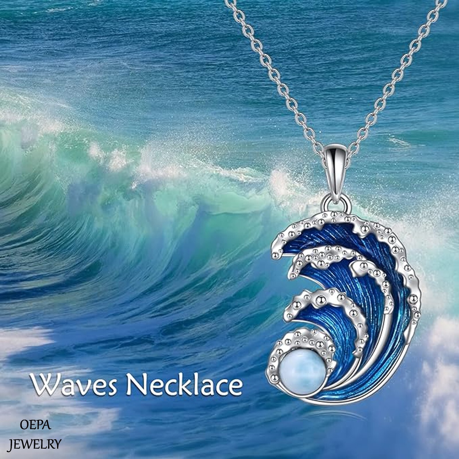 925 Sterling Silver Wave Necklace Ocean Wave Pendant for Women Necklace