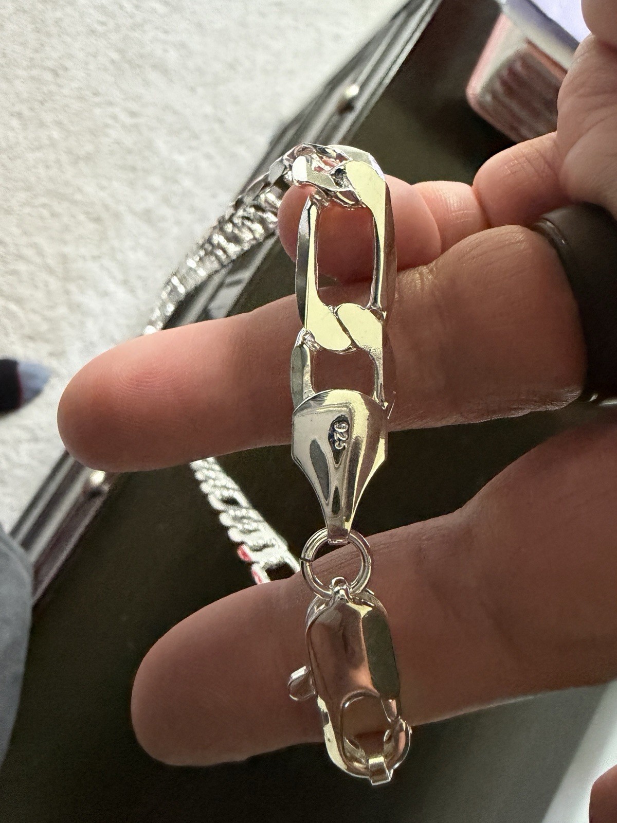925 Sterling Silver Figaro Link Chain Necklace, 30 inches long by 12 mm wide