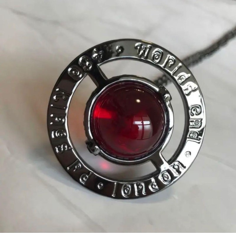 【In Box/Drawstring】Medium Orb Necklace Gunmetal Red Top 6.5cm