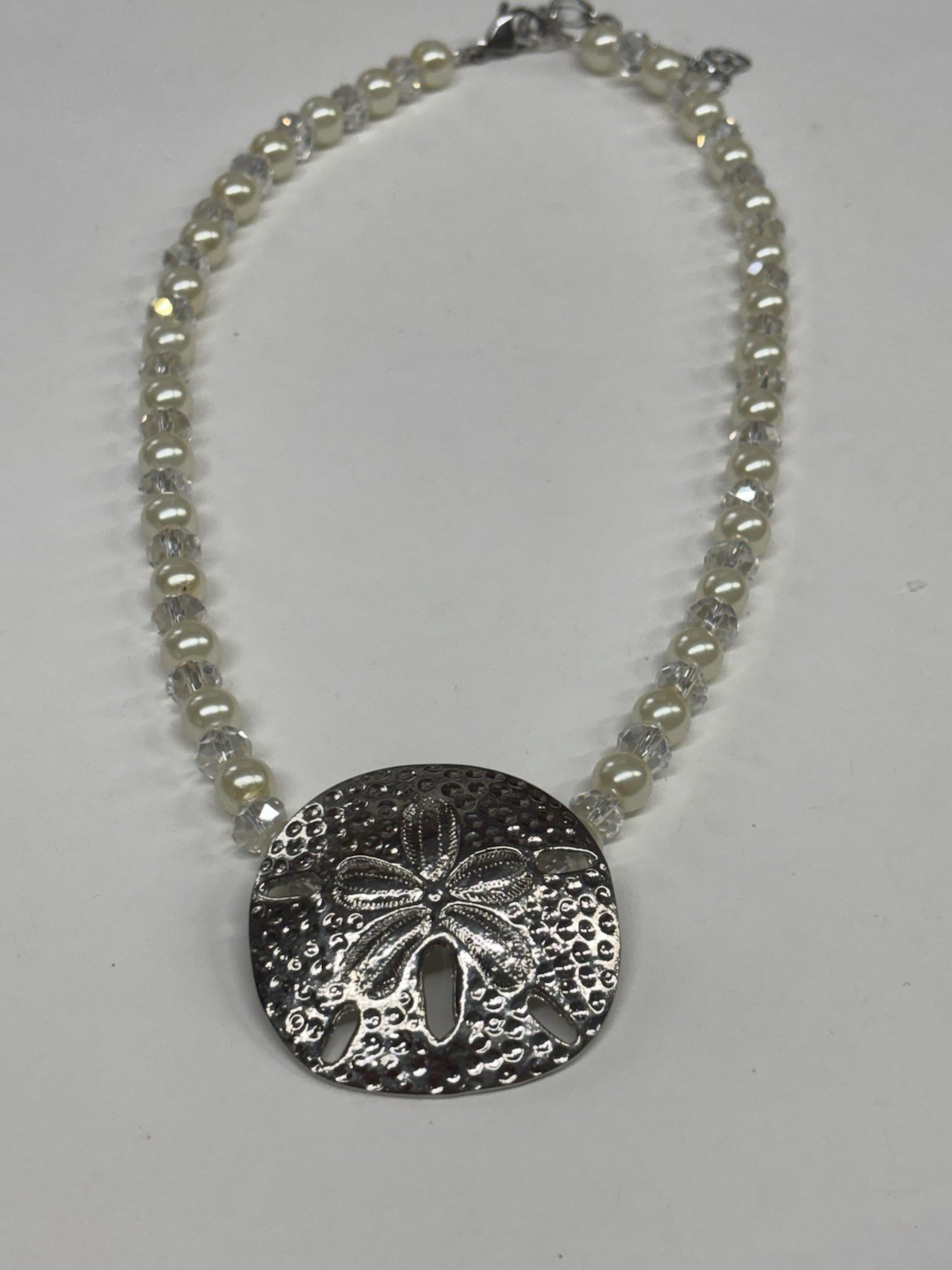 Sand Dollar Silver Necklace 18+3”Pearl Crystal Coastal Sea Life Jewelry NEW