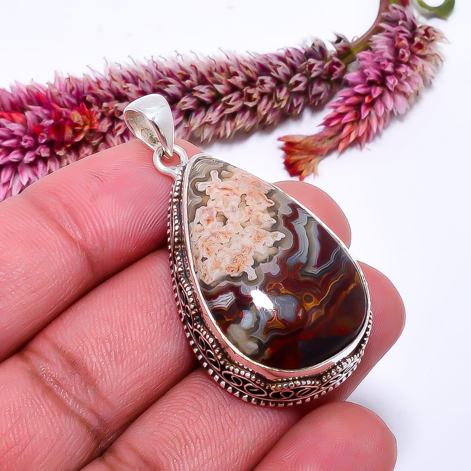 Crazy Lace Agate – Australia Fine Art 925 Sterling Silver Pendant 1.56″ P7114261