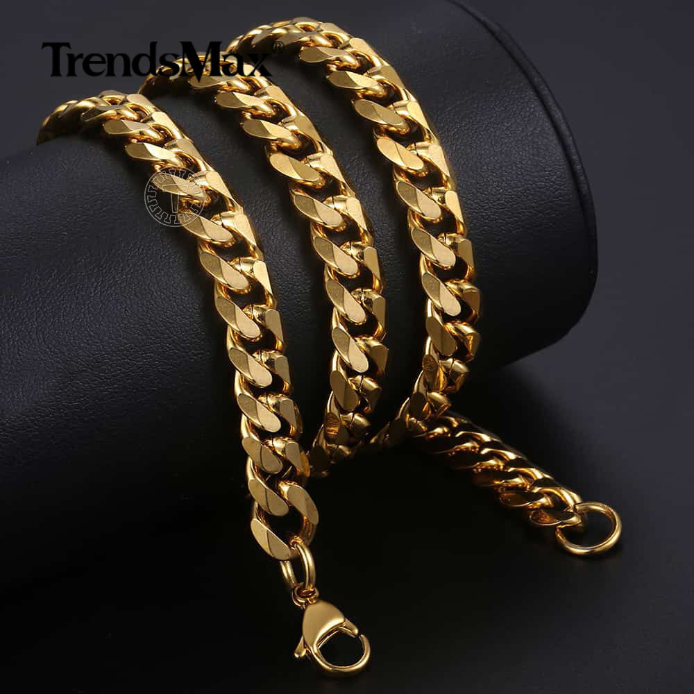 9MM Boys Men Chain Yellow Gold Filled Cut Curb Link Necklace Jewelry Gift 16-36″