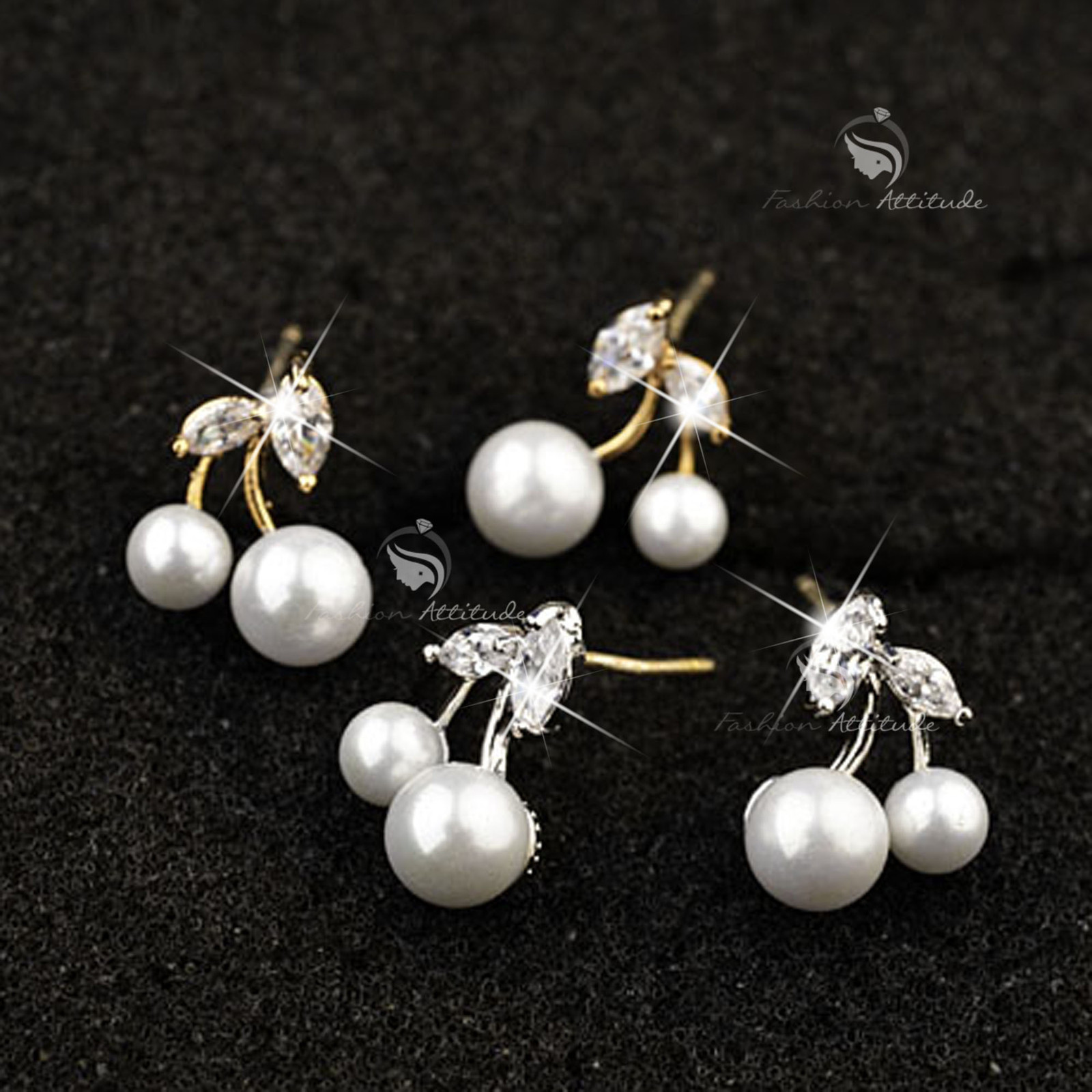 18k gold gp 925 silver made with Swarovski crystal pearl cherry stud earrings