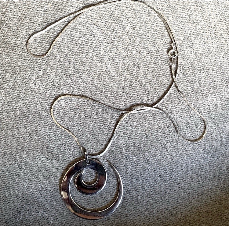 Stainless Steel Open Spiral Wave Pendant Necklace Modern Minimalist Art Festival