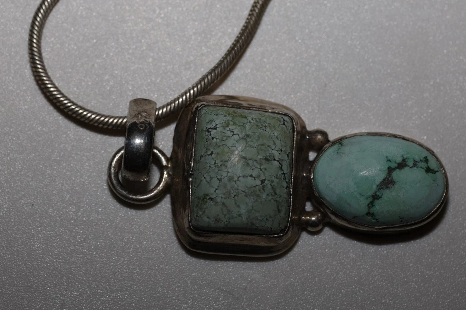 Han Sterling Silver Turquoise Pendant Necklace 925 Italy Snake Chain 16″ Boxed