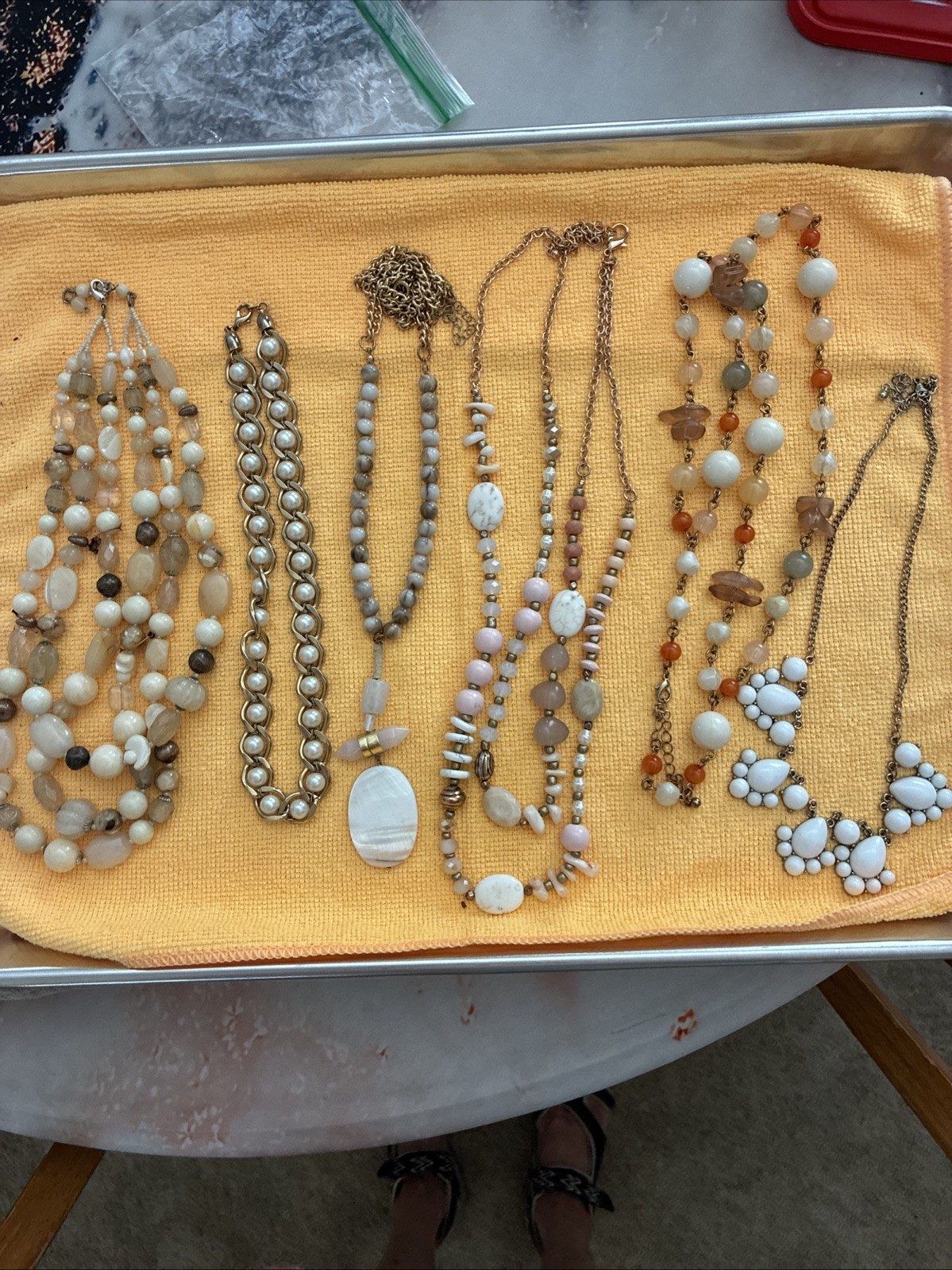 Fashioned Lot of 6 Necklaces. Various Lengths and Styles. Stones Glass Beads