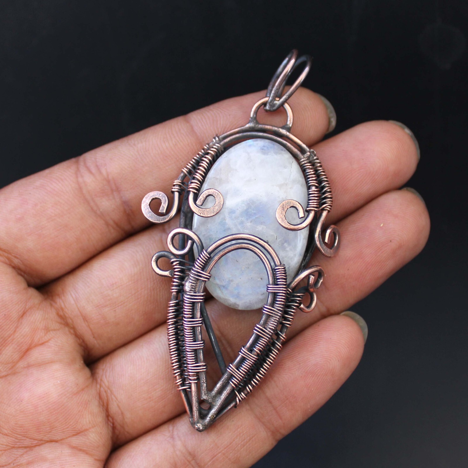 Natural Moonstone Pendant Copper Wire Wrapped Pendant Wire Wrapped Jewelry