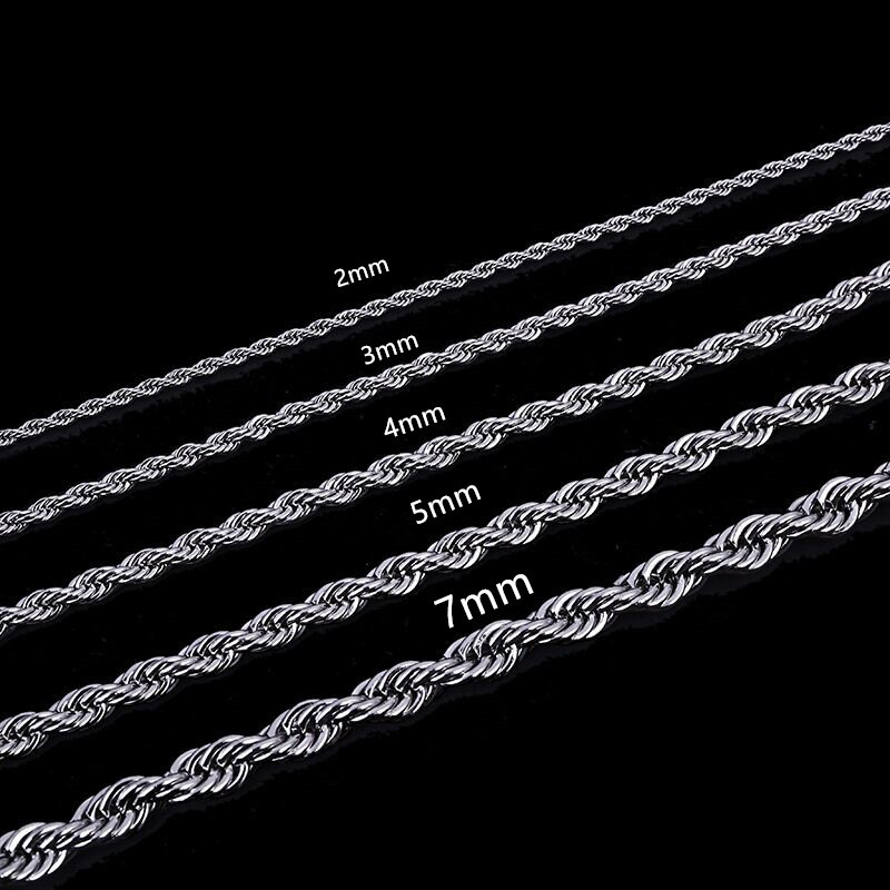 2/2.5/3/4/5/6/7mm 316L Stainless Steel Women Men Rope Chains Necklaces 18-32”