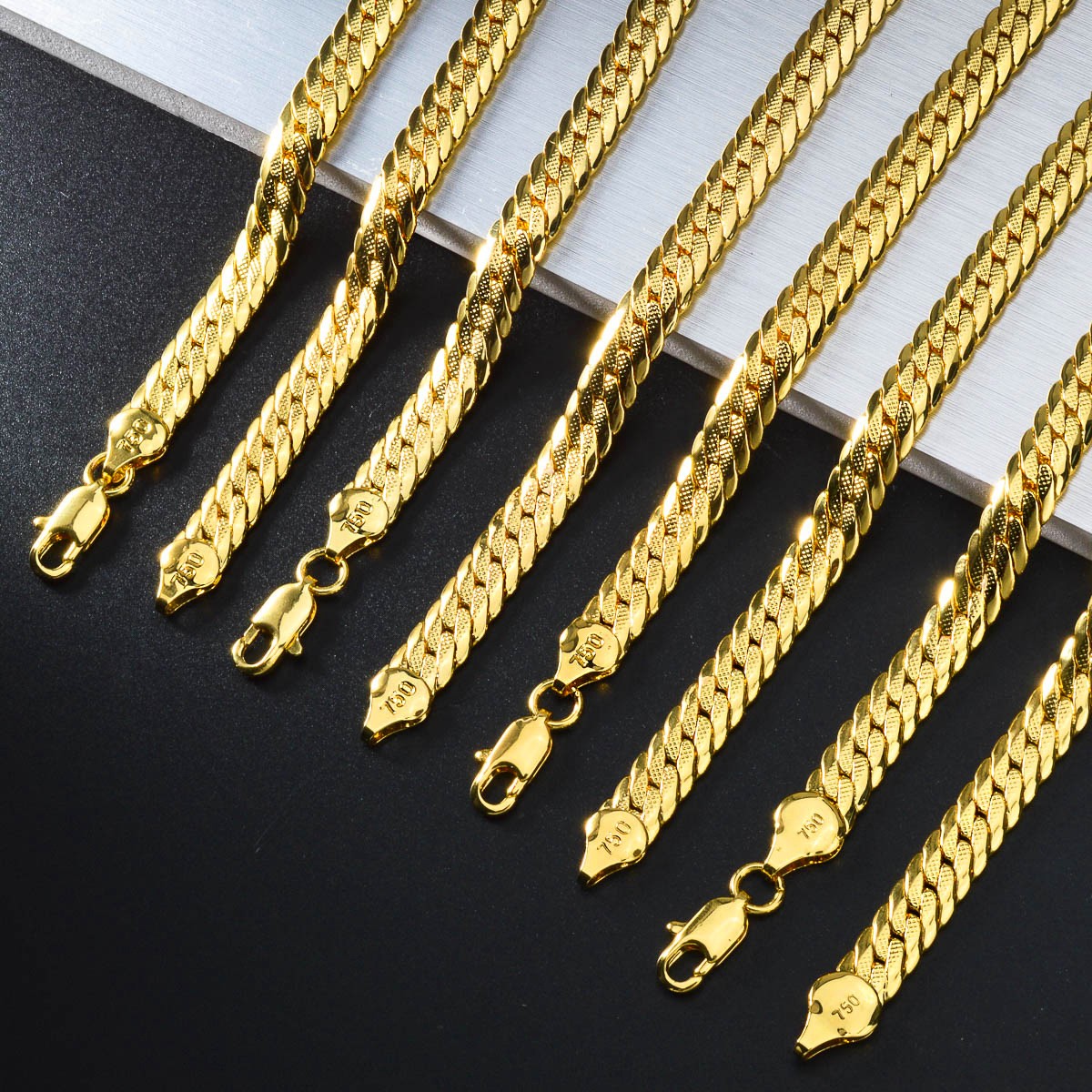 18K Gold Cuban Curb Chain Necklace 750 Stamp Unisex Hip‑Hop Jewelry 18‑24in 7MM