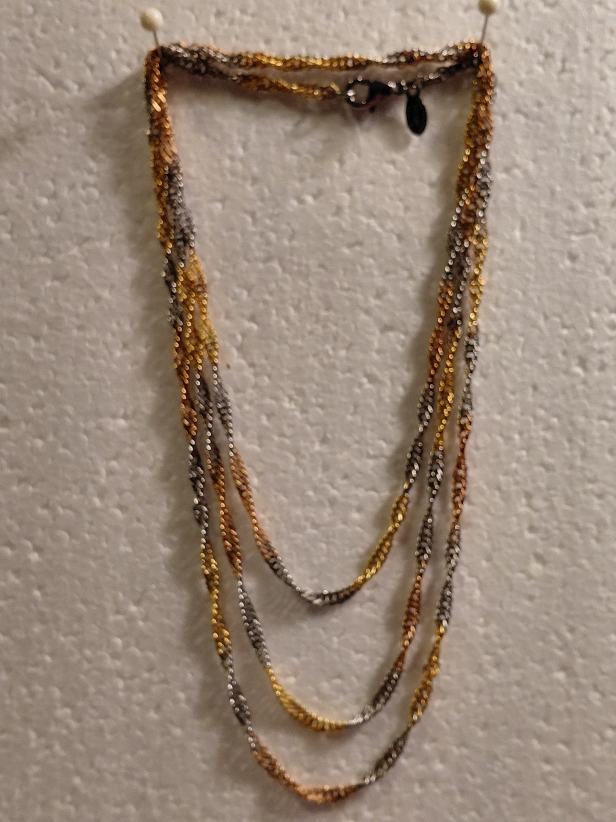 MILOR Stainless Steel Tricolor Bronze Silver Gold Twist Necklace Chain 38” Italy