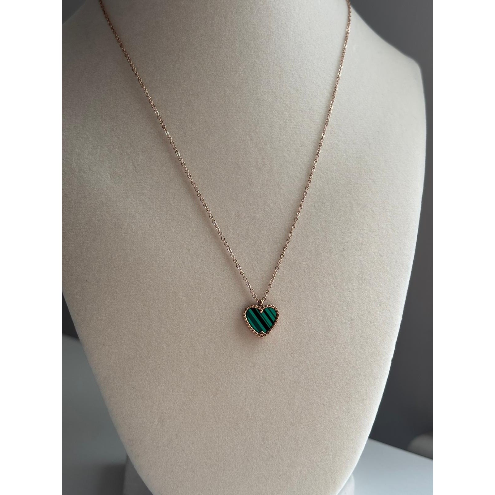 Rose Gold Green Heart Necklace Dainty Pendant Minimalist Jewelry