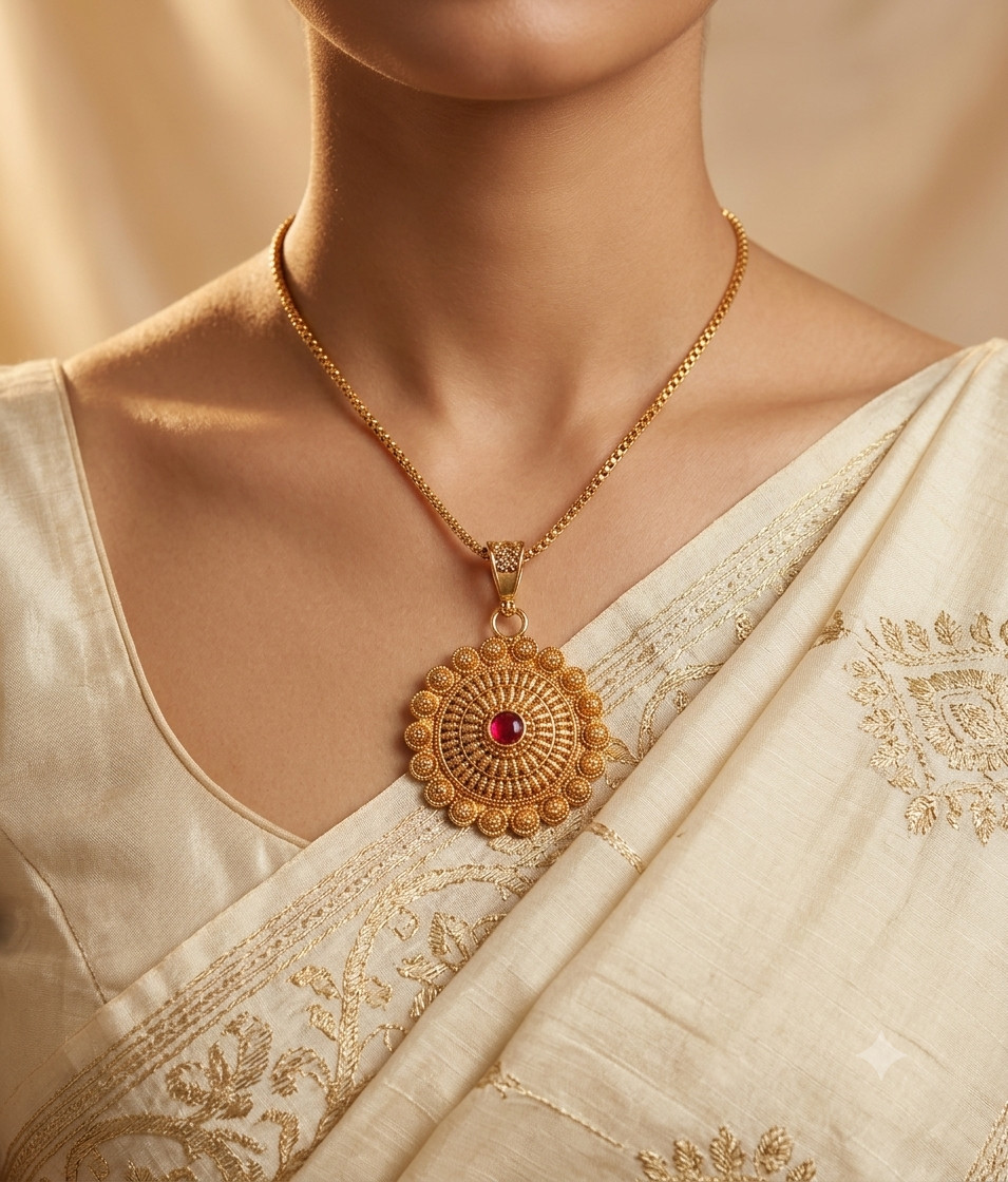 Rabiya Handcrafted Gold Tone Pendant Of Ruby Polki Necklace Set Roz Jewellers.