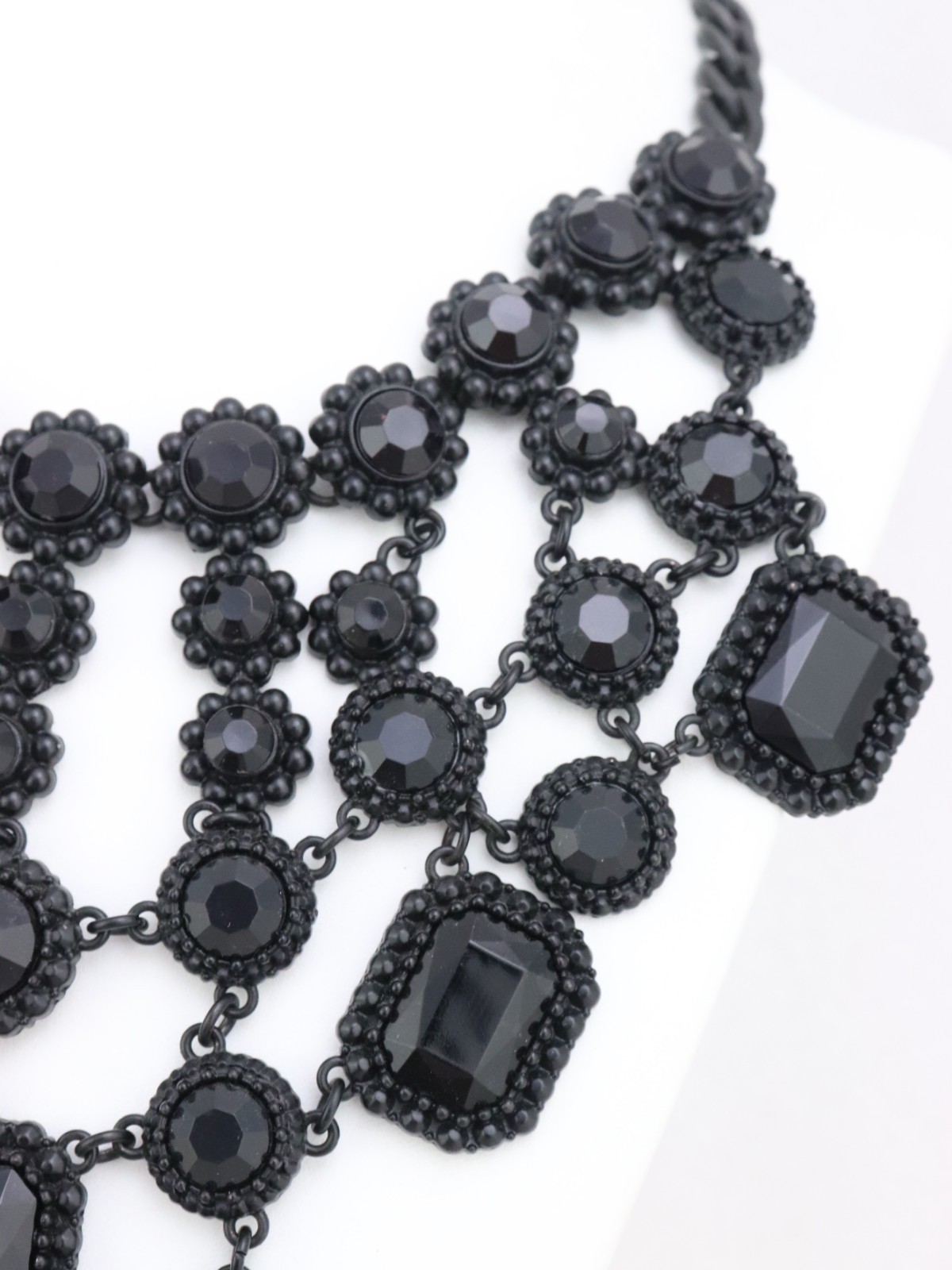 17-20″ ZARA Black Crystal Glass Rhinestone Bib Metal Chain Necklace
