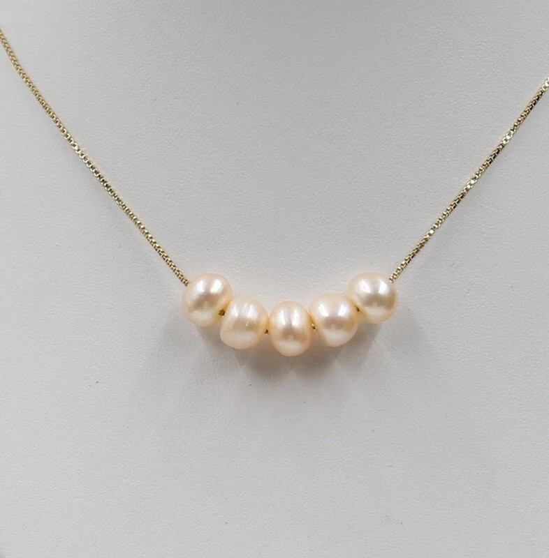 925S Natural 6-7 mm Unusual Pink Drip Baroque Pearl Pendant G155 16″/40cm