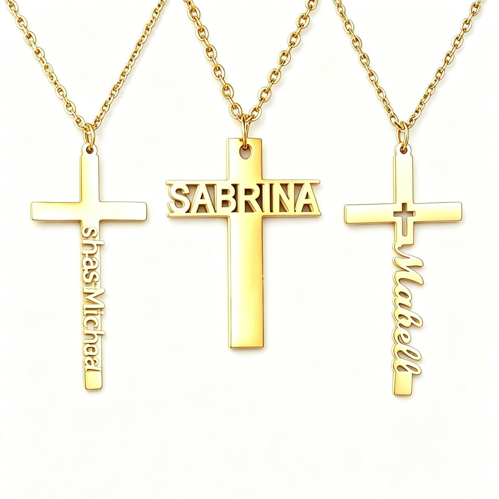 Personalized Cross Name Necklace Pendant Men Women Gifts for Family 3 Styles