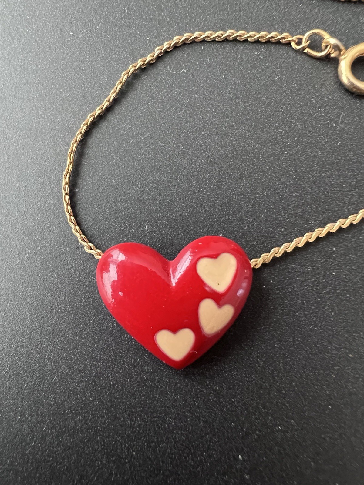 Necklace Pendant Red Enamel Heart Gold Tone Twisted Chain Love Valentine’s Day