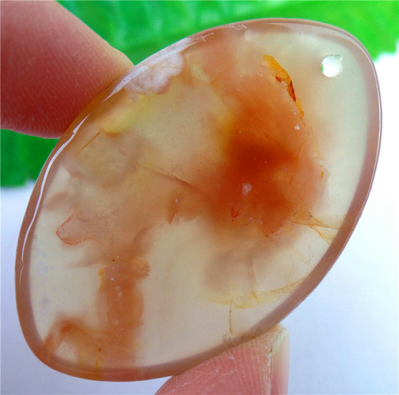 47x30x7mm Natural Cherry Blossom Agate Crystal Marquise Pendant Bead EA85341