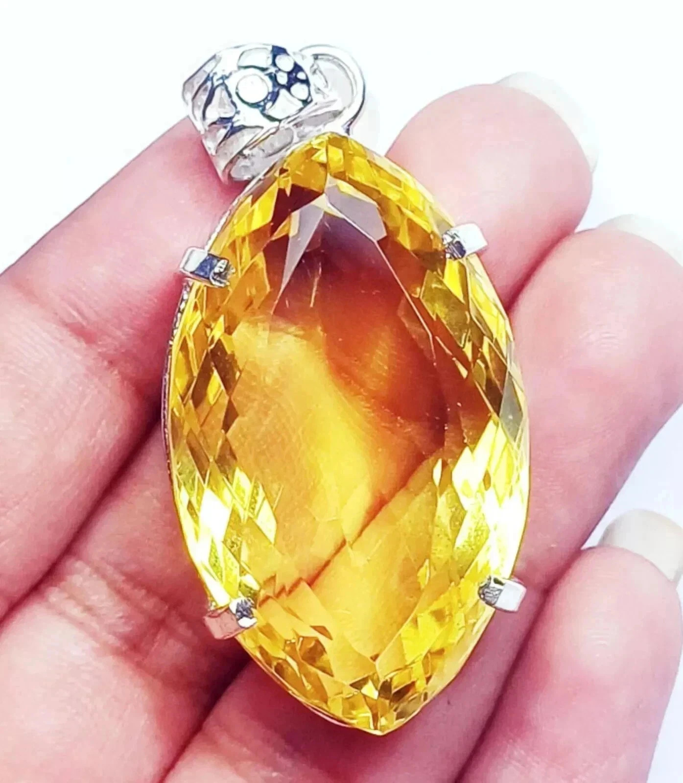 74 CT+ Flawless Yellow Topaz Pendant 925 Sterling Silver Plated Jewelry