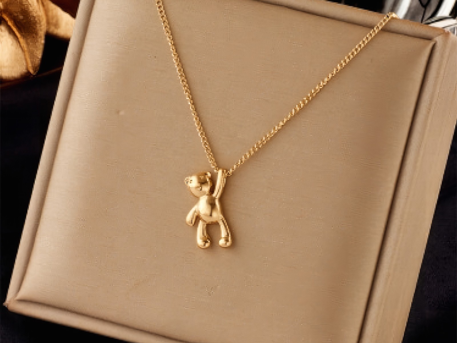 Gold Teddy Bear Pendant Necklace Titanium Steel Cute Animal Charm Women Gift