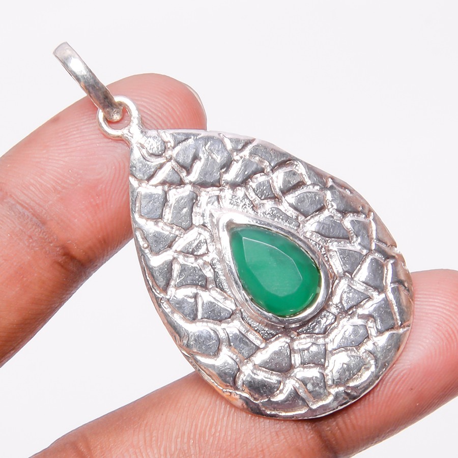 Sakota Mines Emerald (Lab-Created) 925 Silver Plated Pendant Jewelry 2″ T2937