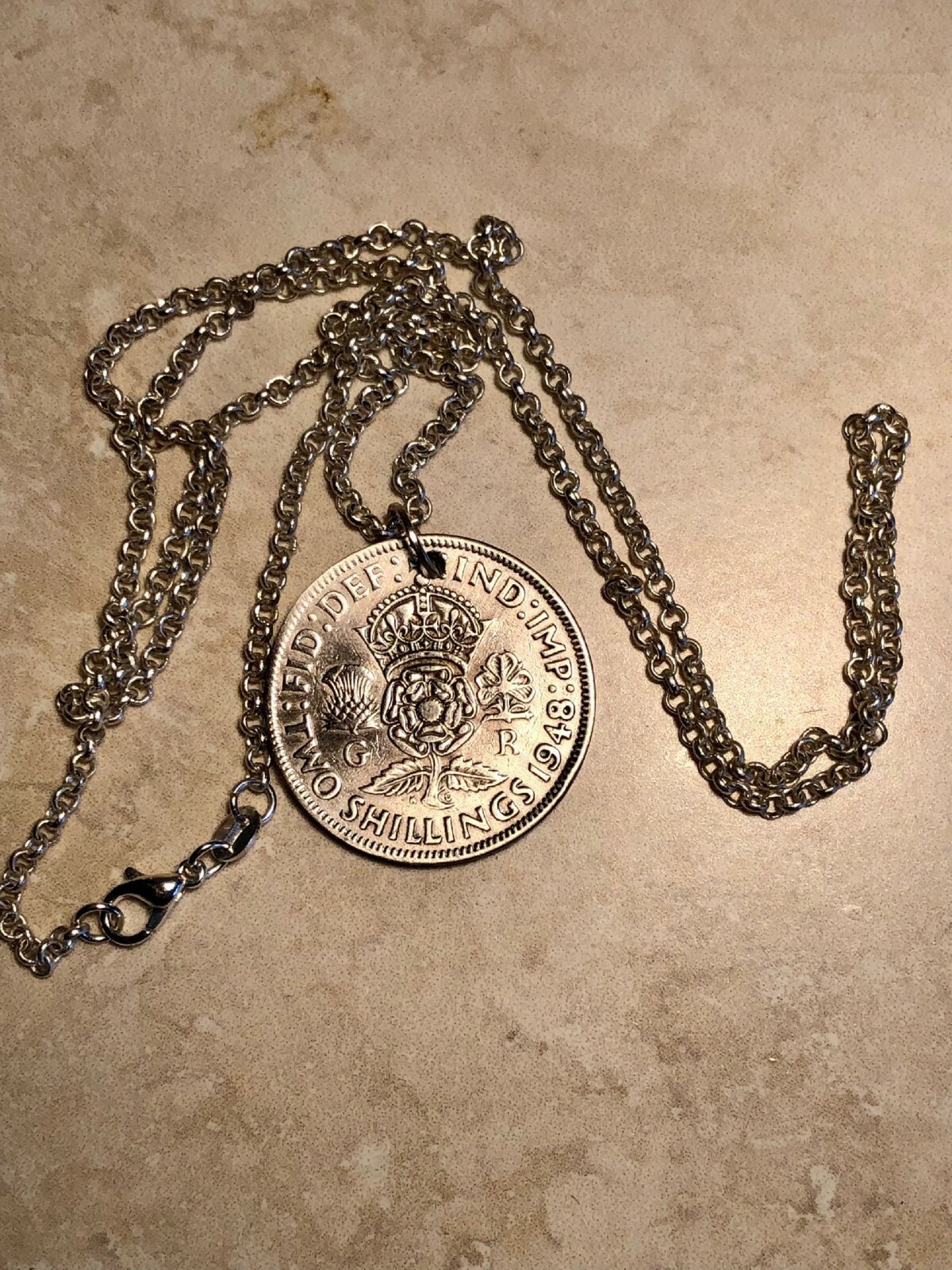 United Kingdom Coin Pendant United Kingdom 2 Shilling King Vintage Handmade