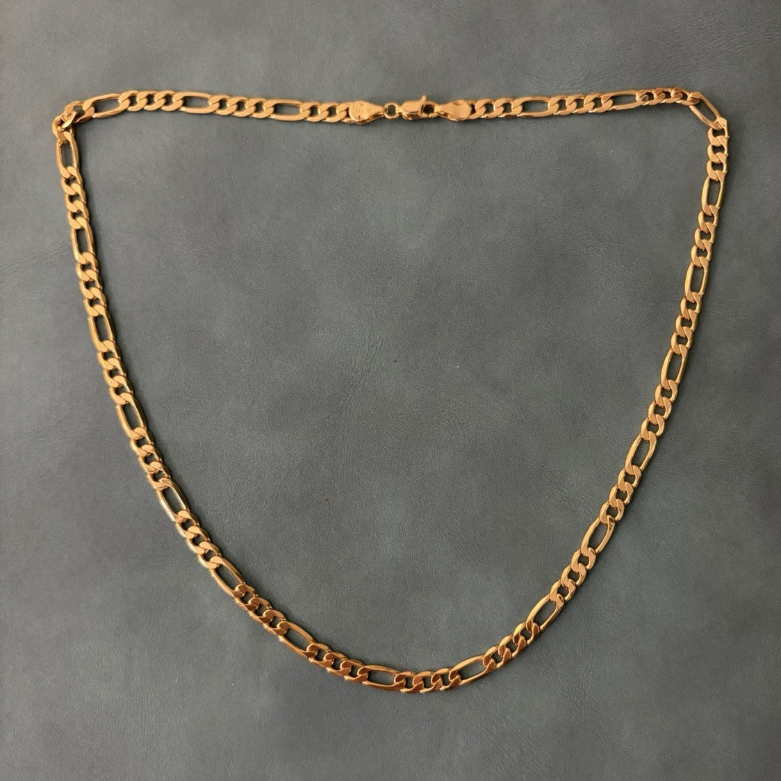 Gold Tone Figaro Chain Necklace Yellow Gold Plated Lobster Clasp Signed