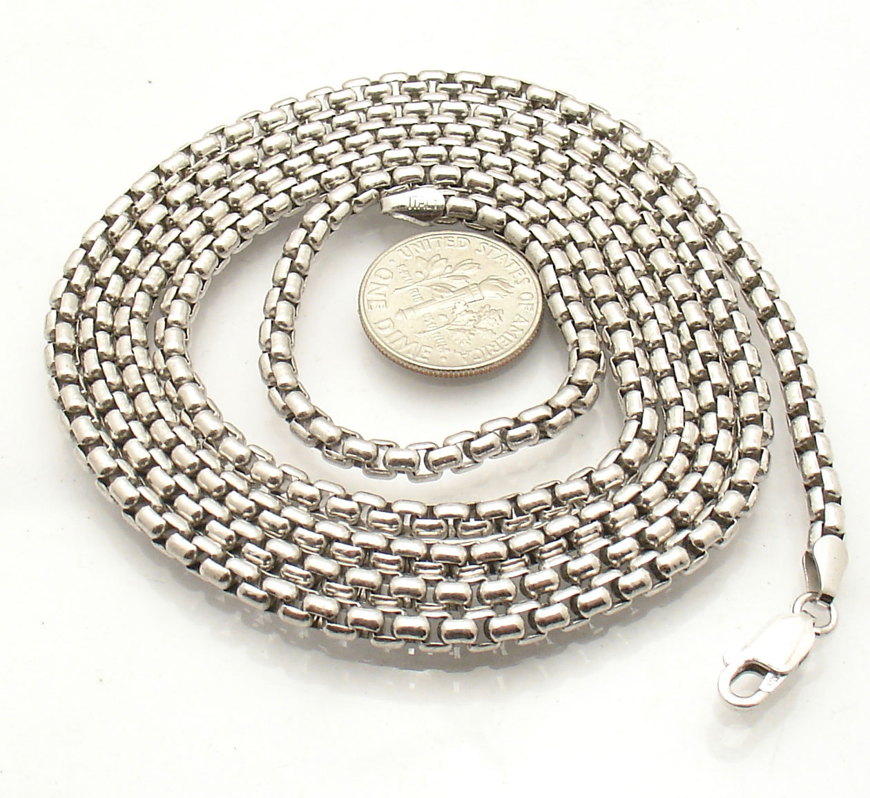 36″ 3.5mm Mens Round Venetian Box Chain Necklace Solid Sterling Silver No Tarnis