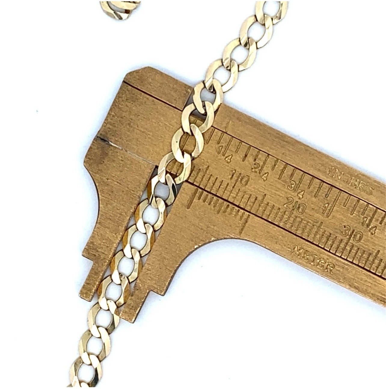 Solid 14K Yellow Gold 7mm Flat Curb Cuban Link Necklace Chain 24″ 15.09G Solid