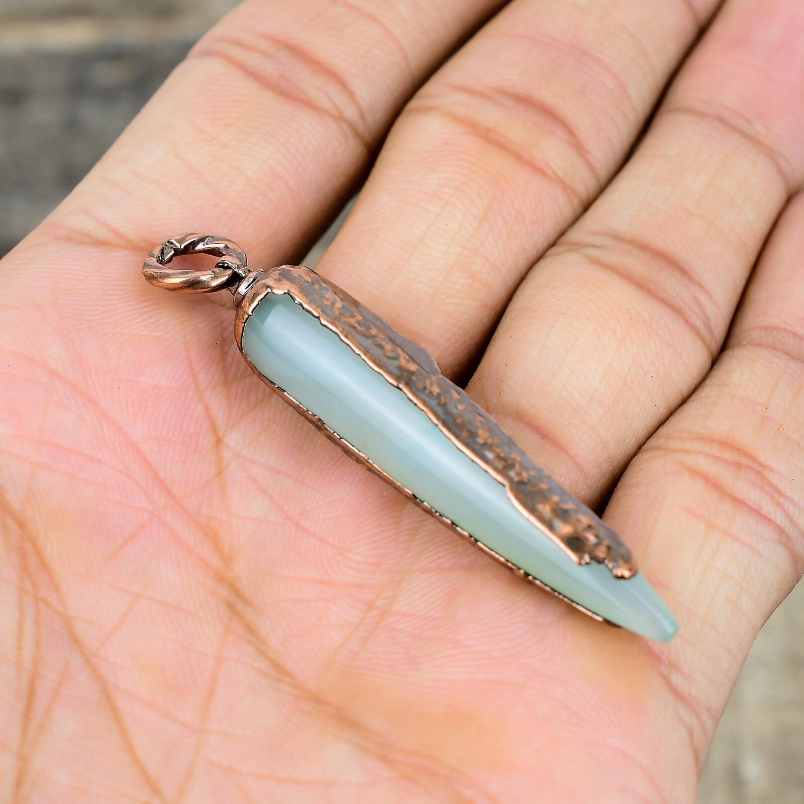 Aquamarine Gemstone Jewelry Copper Love Gift Electroformed Pendant 2.48″