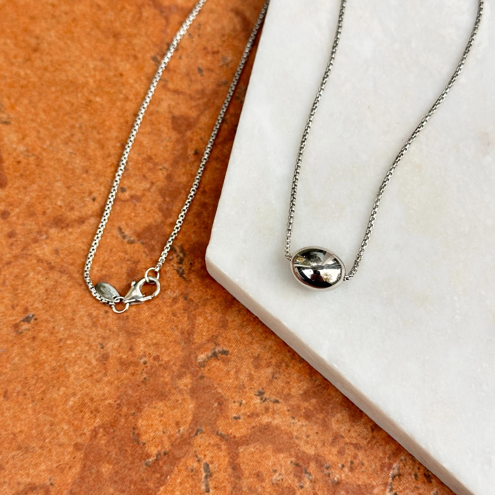 Sterling Silver Bean Pendant Venetian Box Chain Necklace 18”