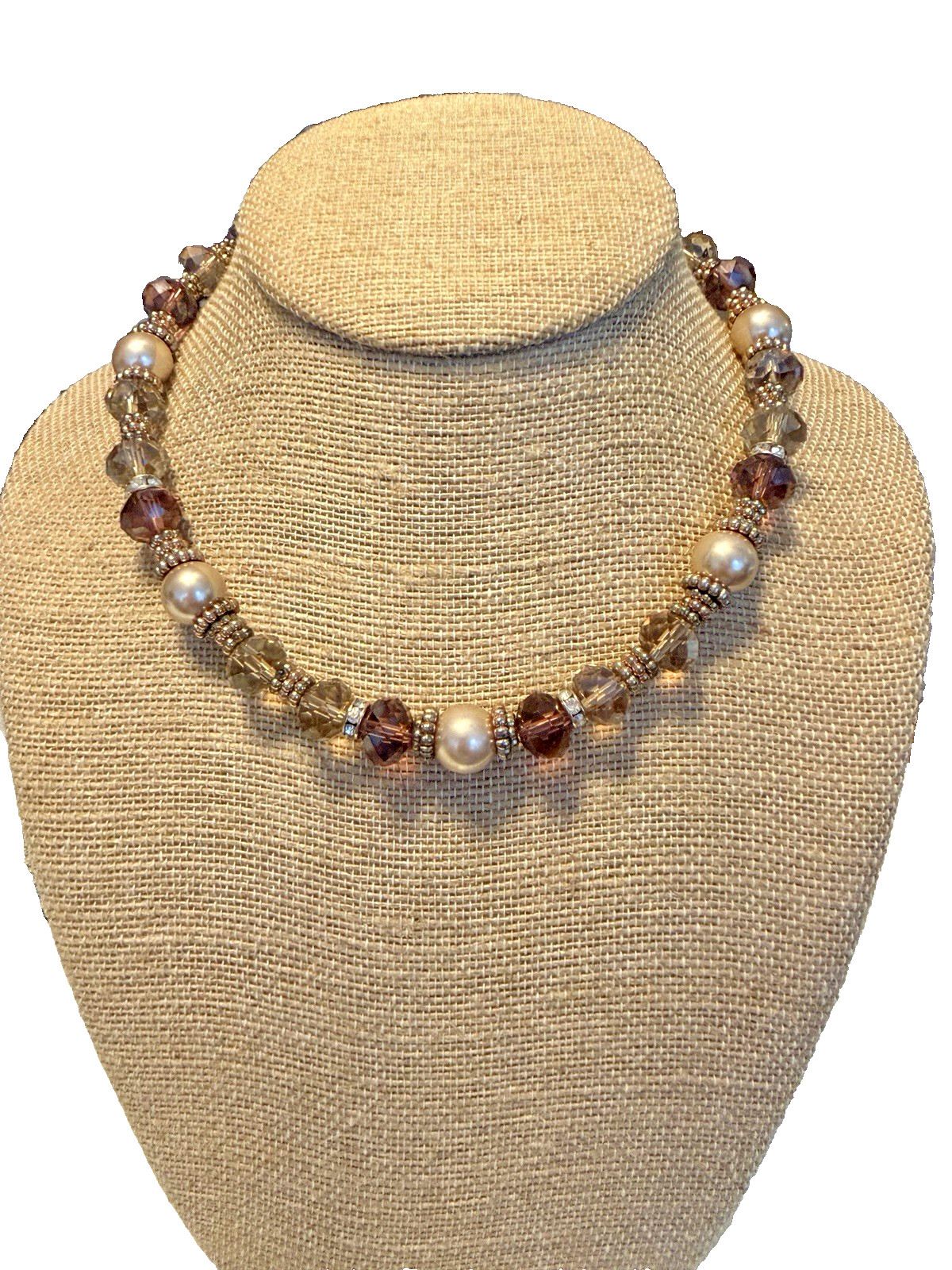 17”-20” Unbranded Faux Pearl Purple/Clear Beaded Gold Tone Necklace