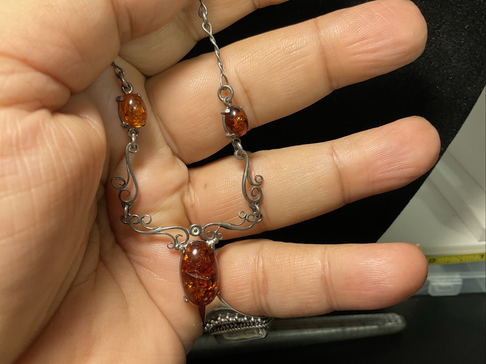 Vintage Set of Necklace and earrings Amber pendant on necklaces.9 Gram￼16 Inch