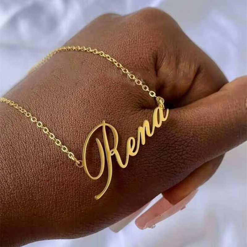Customized Cursive Name Necklace Pendant Jewelry Stainless Steel Chain Choker