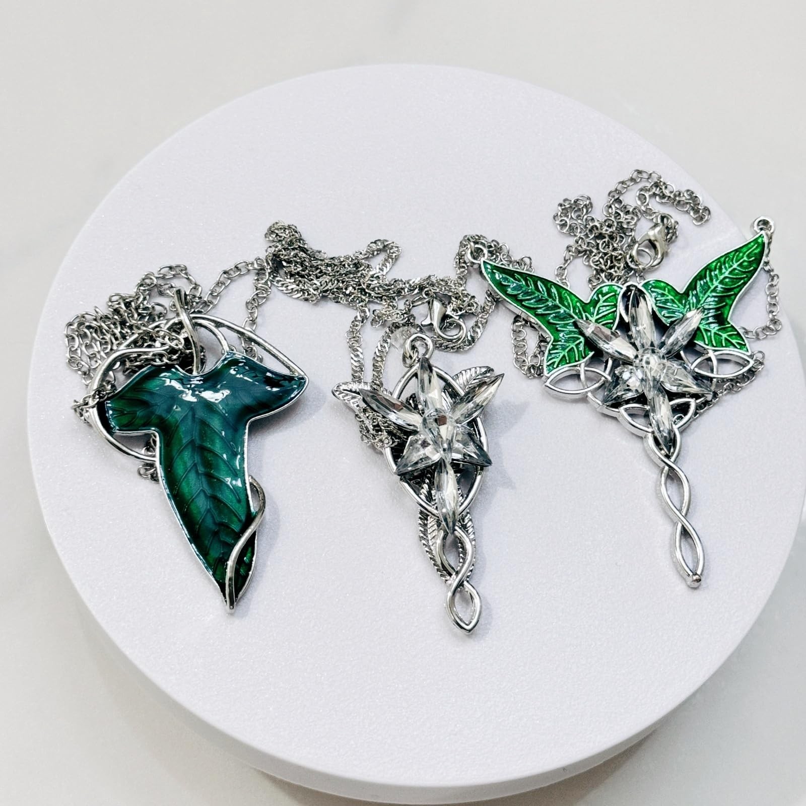 Pack Arwen Evenstar Pendant Necklace Costume Jewelry CZ Elven Leaf Charm