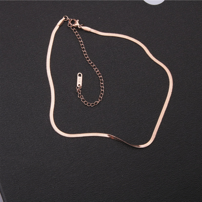 Women Wide Band Titanium Stainless Steel Flat Chain Choker Necklace 12-17″ PE44