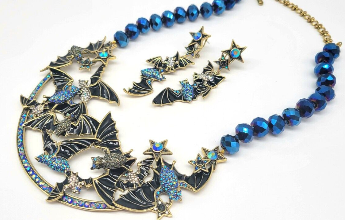 Heidi Daus Spooky Soiree Aurora Borealis Crystal and Enamel Bat Jewelry Set