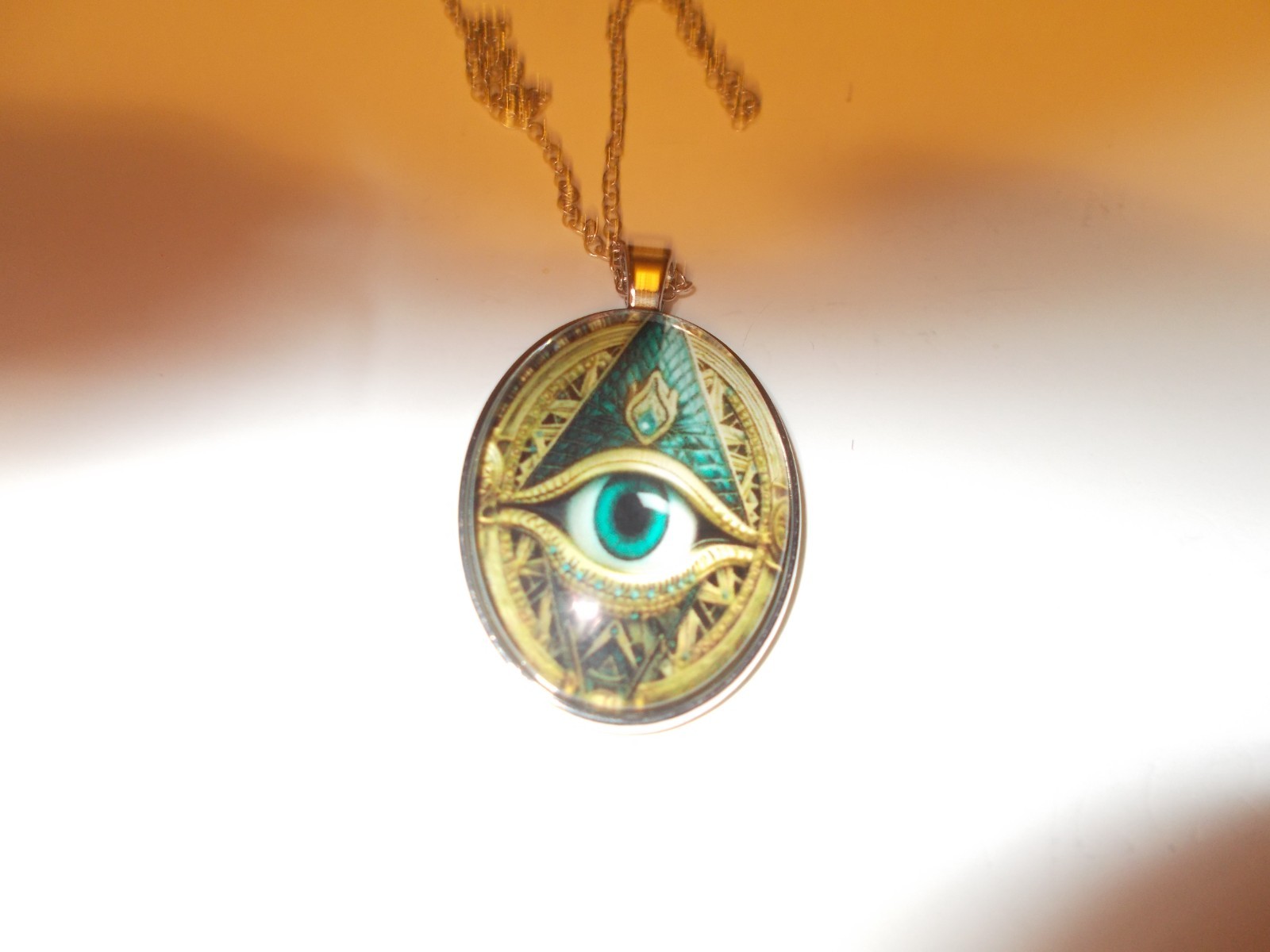 Large Oval Shaped Glass Evil Eye Pendant & 18″ Necklace FREE SHIP IN THE USA!