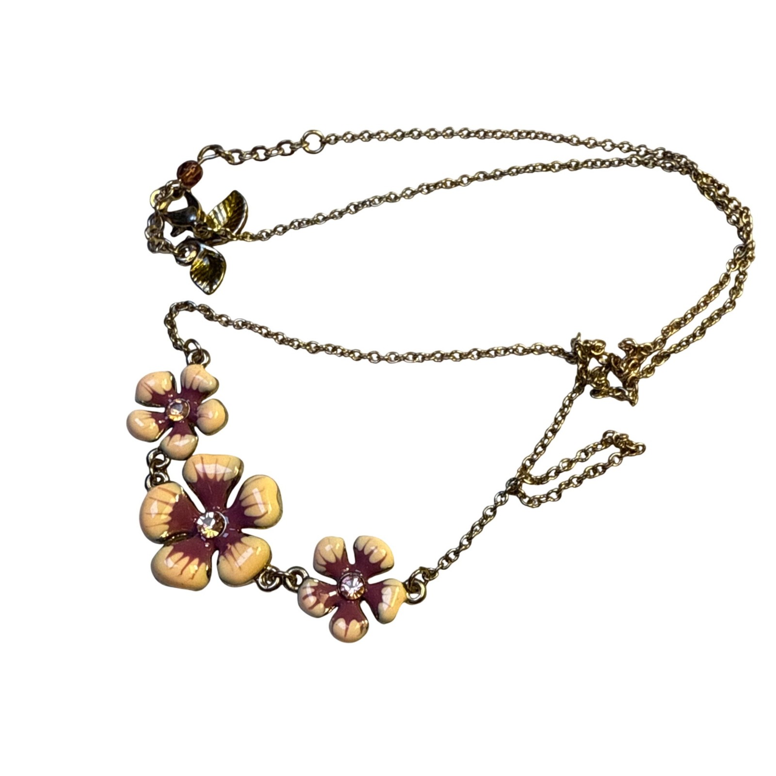 Three Flower Enamel Necklace Colorful Pendant Boho Floral Jewelry Gift