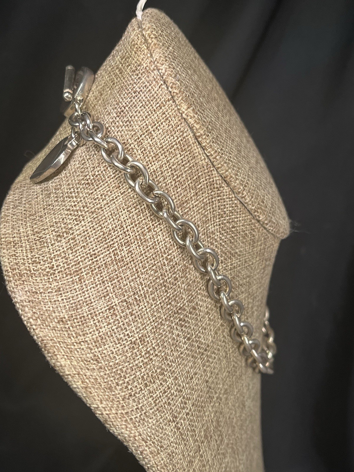 VINTAGE STAINLESS STEEL 16” TOGGLE HEART NECKLACE 10MM ROLO CHAIN