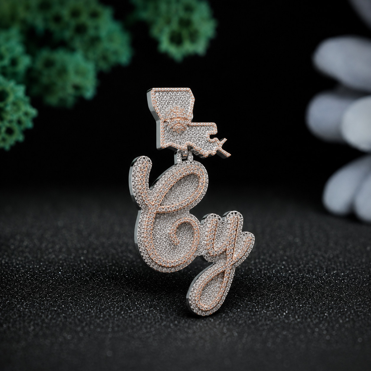 Custom Iced Out Name Pendant Rose Gold Moissanite Diamond Hip Hop Script Charm