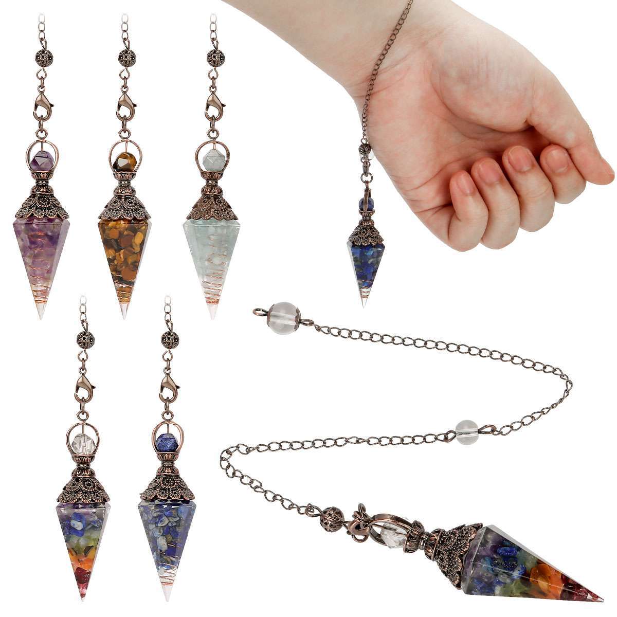 Natural Quartz Crystal Pendulum Healing Chips Stone Reiki Chakra Chain Pendan